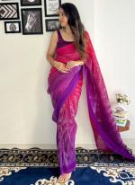 Georgette Purple Party Wear Embroidery Work Saree